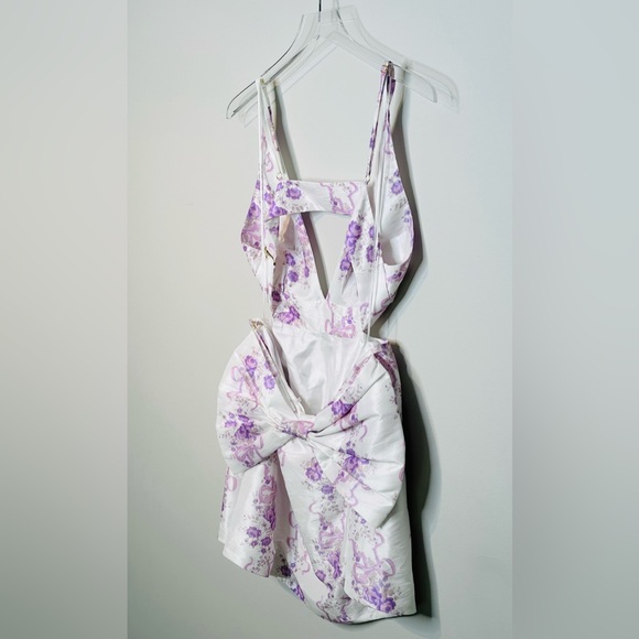 LoveShackFancy Till French Lilac White Sateen Bow Back Dress Size 12 NWT - Picture 9 of 16